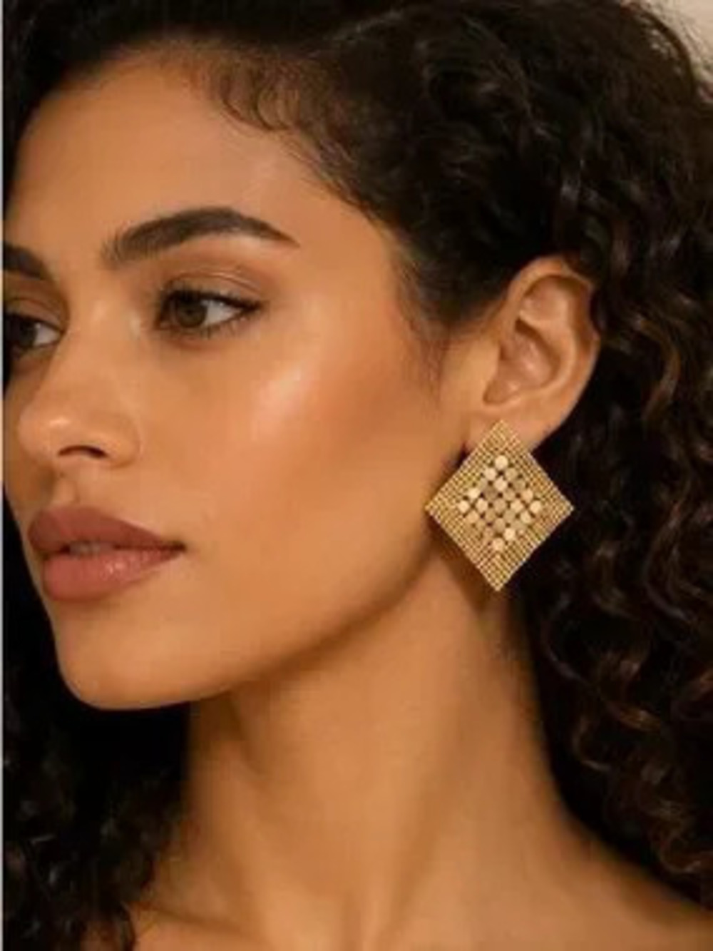 Gold Square Mosaic Stud Earrings